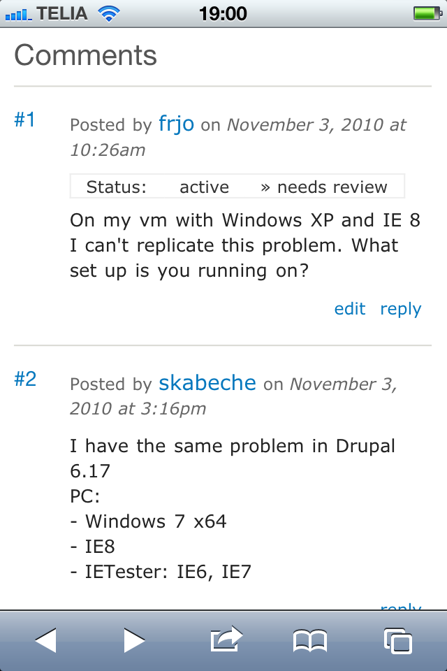 Drupal.org comment with iphone.css