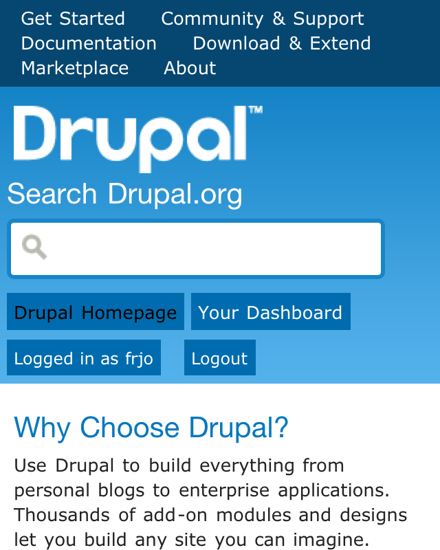 Drupal.org header with iphone.css